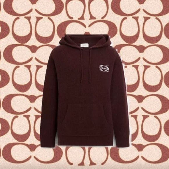COACH Knit Hoodie Mens Size XL (Waffle Knit) in Oxblood - Picture 1 of 3